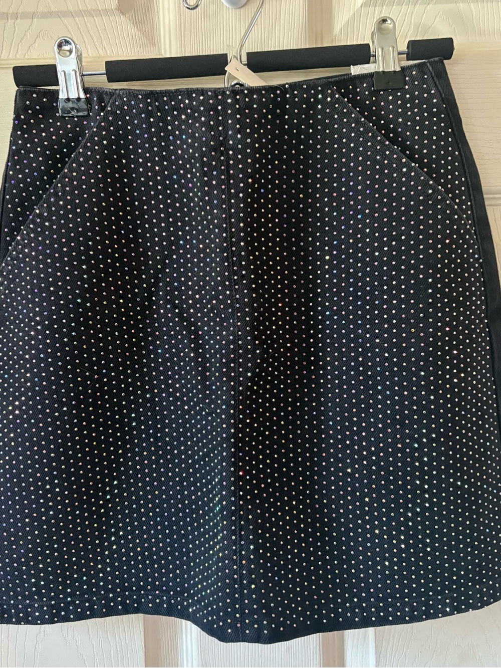 Topshop Black A-Line Jean Bejewelled Mini Skirt